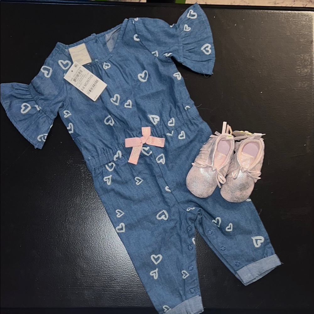 Baby Blue Heart Jumpsuit with Pink Shoes